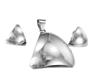 Piękny Srebrny Gładki Komplet Wypukły Trójkąt - Ręczna Robota -Jakość !