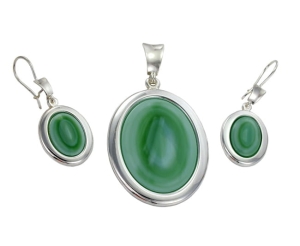 Piękny Srebrny Komplet z Zielonym Kwarcem !