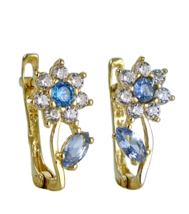 Piękne Złote Kolczyki Kwiatek z Cyrkoniami  - próba 585 !