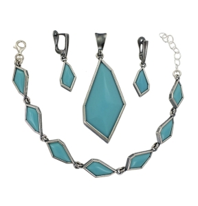 Piękny Srebrny Komplet z Błękitnym Kwarcem !!! Polecam !!!