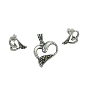 Piękny Srebrny Komplet Serca z Markazytami Jakość !