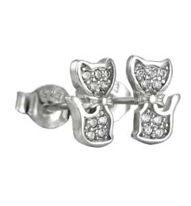 Piękne Srebrne Kolczyki Rodowane Kotki z Cyrkoniami !!!
