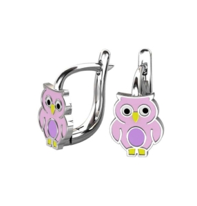 Srebrne Rodowane Kolczyki Różowe Sowy na Angliku !