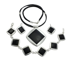 Piękny Srebrny Komplet Z Onyksem - Ręczna Robota !!!