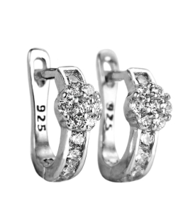 Piękne Srebrne Rodowane Kolczyki Kwiatuszki z Cyrkoniami !!!