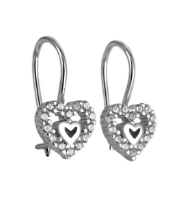 Piękne Srebrne Rodowane Kolczyki Serca z Cyrkoniami !