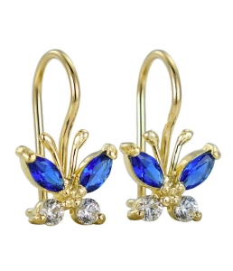 Piękne Złote Kolczyki Cudne Motylki z Cyrkoniami na Bigielku - pr. 585