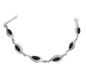 Piękna Srebrna Oksydowana Bransoletka z Onyksami - JAKOŚĆ !