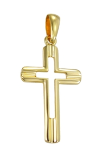 Prosty Gładki Diamentowany Złoty Krzyż - Próba 585