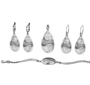 Piękny Srebrny Rodowany Fantazyjny Komplet !!!