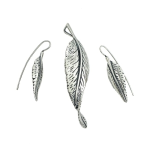 Piękny Srebrny  Oksydowany Komplet Efektowne Liscie !!!