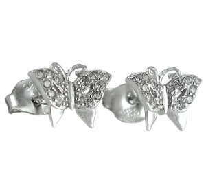 Piękne Srebrne Rodowane Kolczyki Motylki z Cyrkoniami !!!