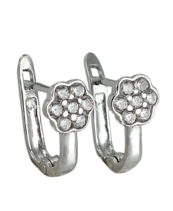 Piękne Srebrne Rodowane Kolczyki Kwiatki z Cyrkoniami Na Angliku !