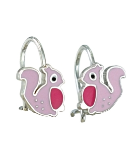 Piękne Srebrne Rodowane Kolczyki Różowe Wiewiórki na Biglu !