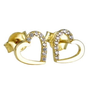 Piękne Złote Kolczyki Gładkie Serduszka z Cyrkoniami - pr. 585