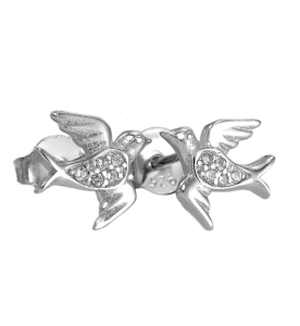 Piękne Srebrne Rodowane Kolczyki Ptaszki z Cyrkoniami !