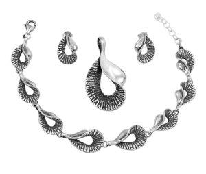 Piękny Srebrny Oksydowany,Solidny Komplet Fantazyjny !!!