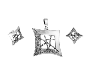 Piękny Srebrny Fantazyjny Oksydowany Komplet - Jakość !