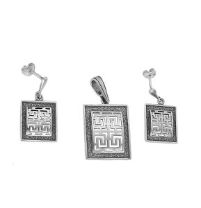 Piękny Srebrny  Oksydowany Komplet Grecki Wzór !