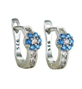 Piękne Srebrne Rodowane Kolczyki Błękitne Kwiatuszki z Cyrkoniami !!!