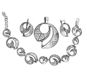 Piękny Srebrny Ażurowy Oksydowany Komplet z Cyrkoniami !!!