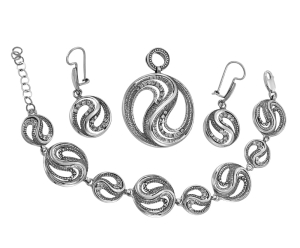 Piękny Srebrny Oksydowany Komplet z Cyrkoniami !!!