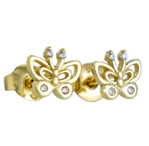 Piękne Złote Kolczyki Motylki z Cyrkoniami na sztyft pr. 585 !!!