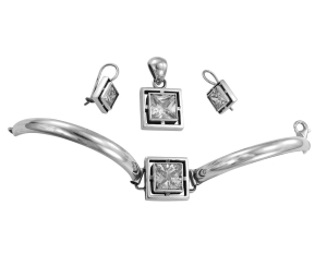 Piękny Srebrny Oksydowany Komplet z Cyrkoniami !!!