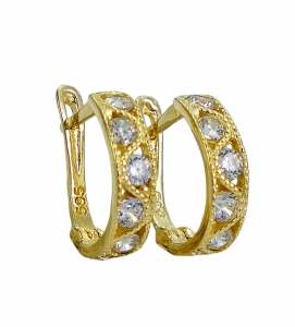 Piękne Złote Fantazyjne Kolczyki Przecinki z Cyrkoniami  - próba 585 !