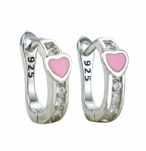 Piękne Srebrne Rodowane Kolczyki Różówe Serca z Cyrkoniami !!!