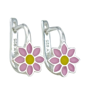 Piękne Srebrne Rodowane Kolczyki Różowe Kwiatuszki na Angliku !!!