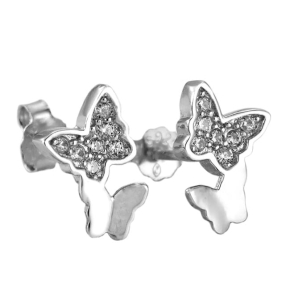 Piękne Srebrne Rodowane Kolczyki Motylki z Cyrkoniami !!! Cudne !!!