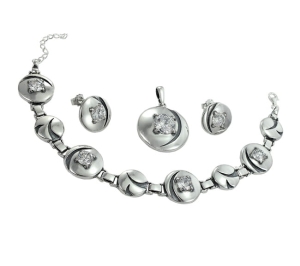 Piękny Srebrny Oksydowany Komplet z Cyrkoniami !!! Polecam !!!