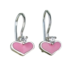Srebrne Rodowane Kolczyki Różowe Serca,Serduszka z Cyrkonią na Biglu !!!