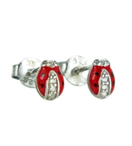 Srebrne Rodowane Kolczyki Biedronki - Biedroneczki z Cyrkoniami !!!