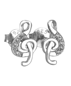 Piękne Srebrne Rodowane Kolczyki Klucz Wiolinowy z Cyrkoniami na Sztyft !!!