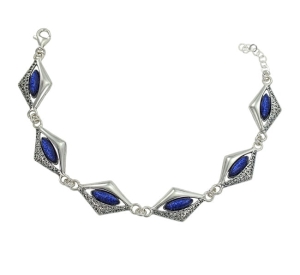 Piękna Srebrna Bransoletka z Nocą Kairu Jasny Granat Słoneczny Niebieski !