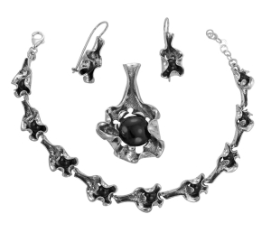 Piękny Srebrny Komplet z Onyksem - Fantazyjny Wzór !!!