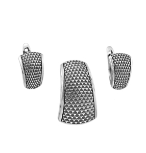 Piękny Srebrny Oksydowany Komplet Fantazyjny Wzór !