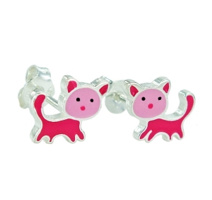 Piękne Srebrne Rodowane Kolczyki Różowe Kotki !!!