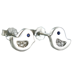 Piękne Srebrne Rodowane Kolczyki Ptaszki z Cyrkoniami !!!