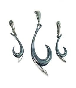 Piękny Srebrny Oksydowany Stylowy Komplet Fantazyjny Wzór !!!