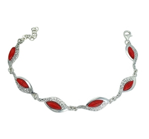 Piękna Srebrna Oksydowana Bransoletka z Jaspisem Koralowym - JAKOŚĆ !