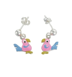 Piękne Srebrne Kolczyki Ptaszki Papugi 