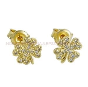 Piękne Złote Kolczyki Koniczynki z Cyrkoniami na sztyft - Próba 585 !!!