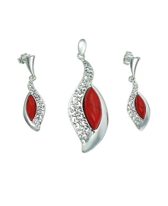 Piękny Srebrny Komplet z Jaspisem Koralowym !!!