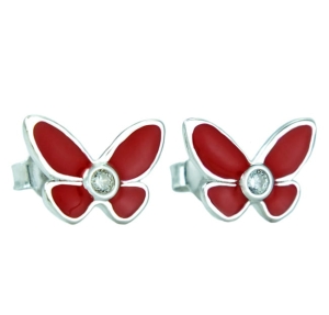 Piękne Srebrne Rodowane Kolczyki Czerwone Motylki Cyrkonią !!!