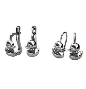 Piękne Srebrne Kolczyki Kaczuszki z Cyrkonią !!! 