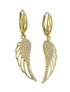 Piękne Złote Kolczyki Skrzydła z Cyrkoniami próba-585