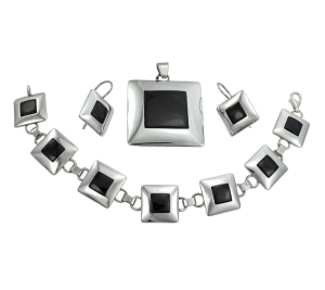 Piękny Srebrny Komplet z Onyksami,Onyksem !!! Polecam !!!